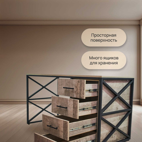 Письменный стол компьютерный с ящиками лофт ДУБ ГРАНЖ ПЛАТИНОВЫЙ 145х60х75 см
